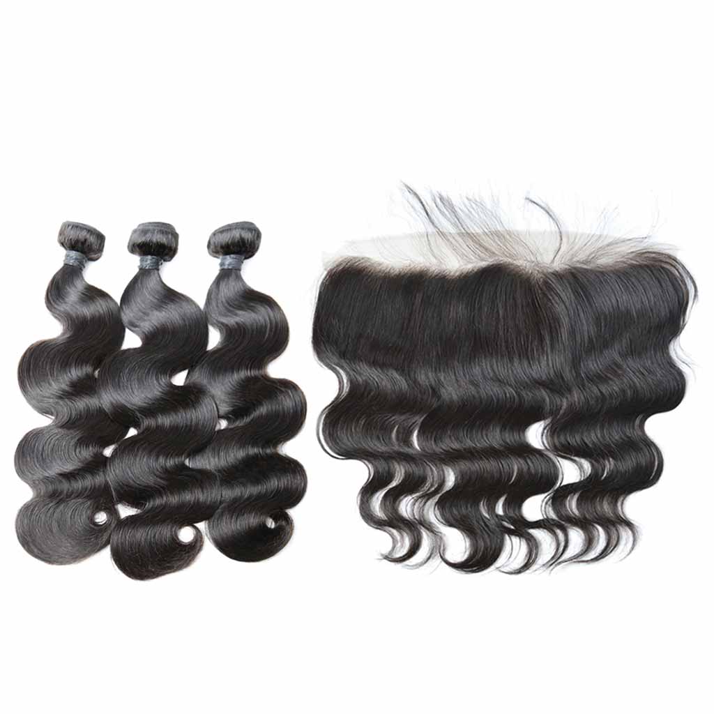 Brazilian Body Wave 3 Bundles With Lace Frontal Preplucked Hairline